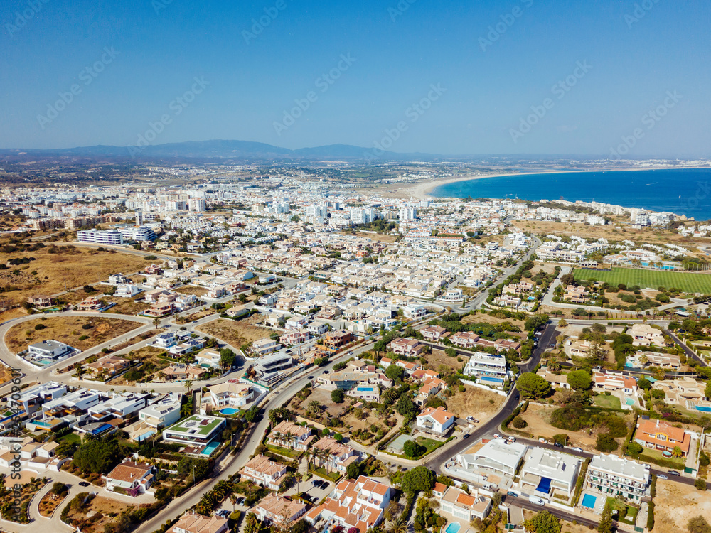 Aerial Drone View Of Lagos Residential Neighborhood And Houses In Portugal