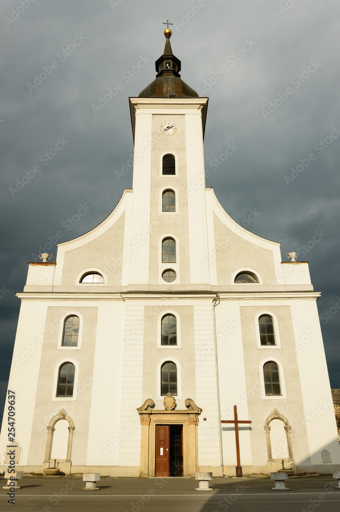 Church in Jesenik on a cloudy day.