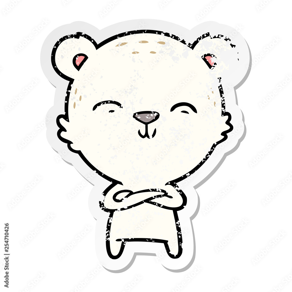 distressed sticker of a happy cartoon polar bear