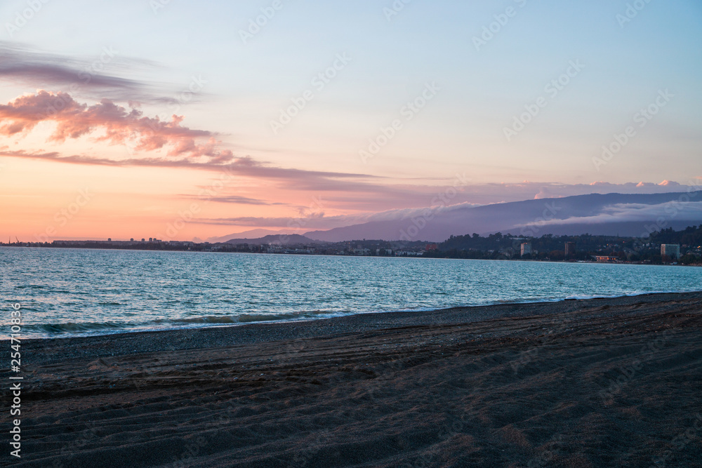 The beach at sunset