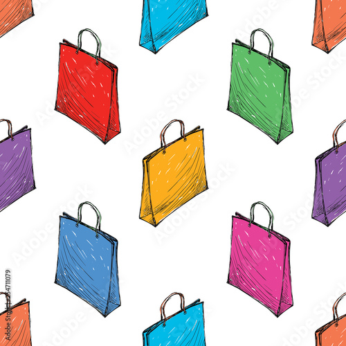 Seamless background of colorful shopping bags