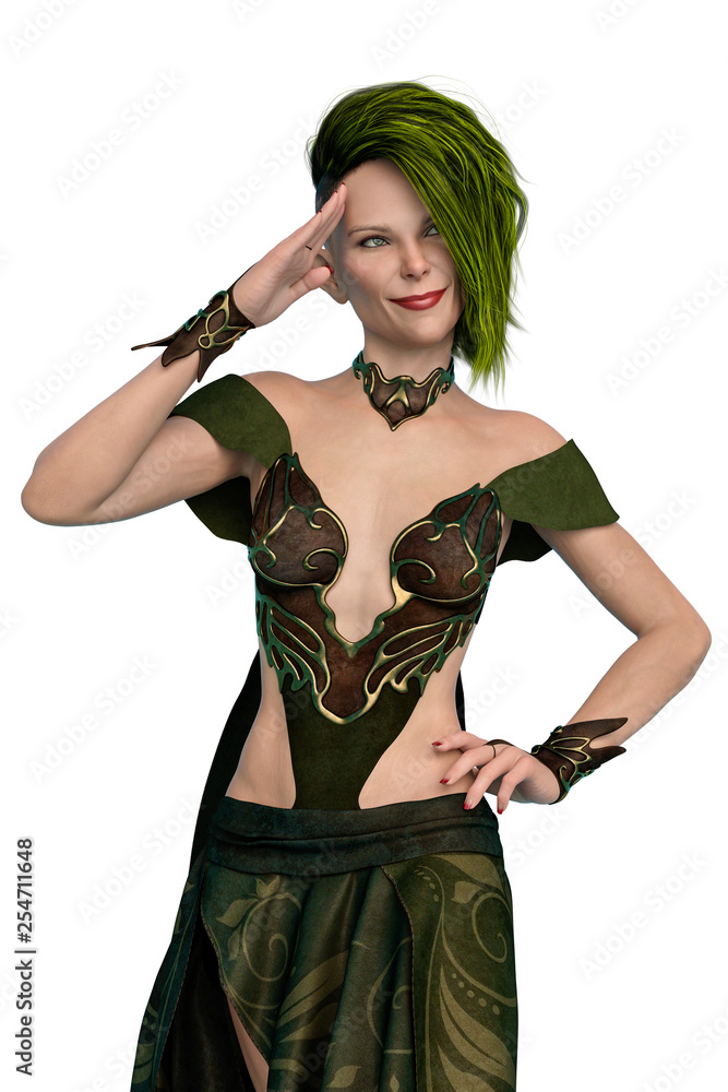 Elf Queen in a patriotic pose salute in a white background Elf Queen in a patriotic pose salute in a white background