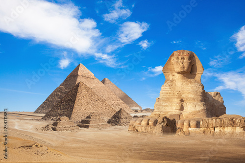 General view of pyramids with Sphinx