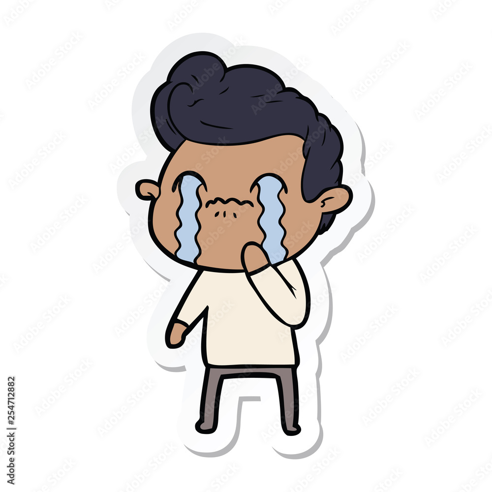 sticker of a cartoon man crying