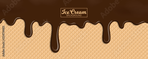 Obraz na płótnie chocolate ice cream on wafer background