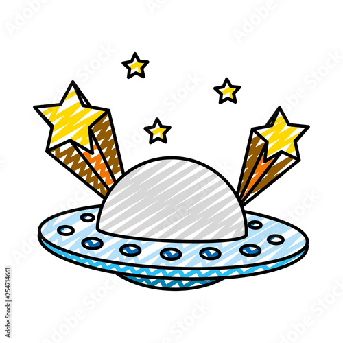 doodle ufo universe object and shoothing stars