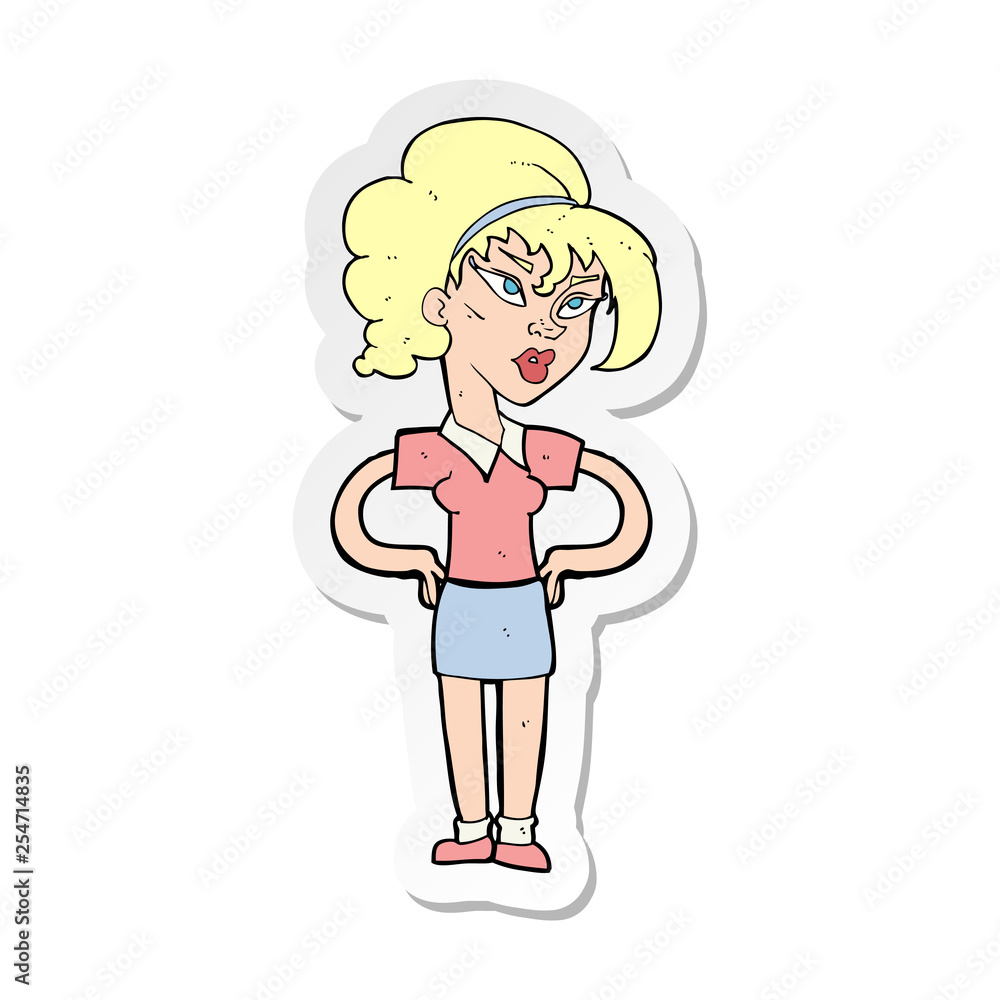 sticker of a cartoon woman with hands on hips sticker of a cartoon woman with hands on hips