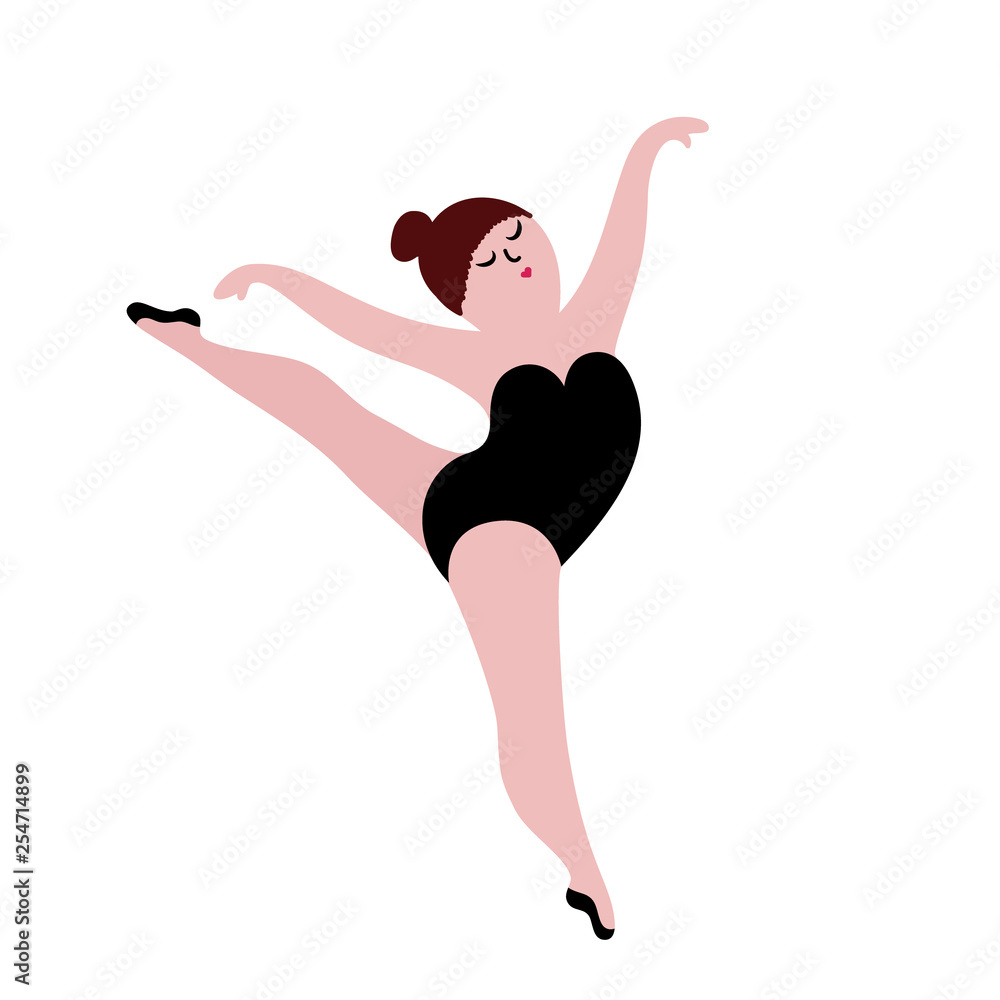 Happy plus size dancing girl. Body positive concept vector illustration