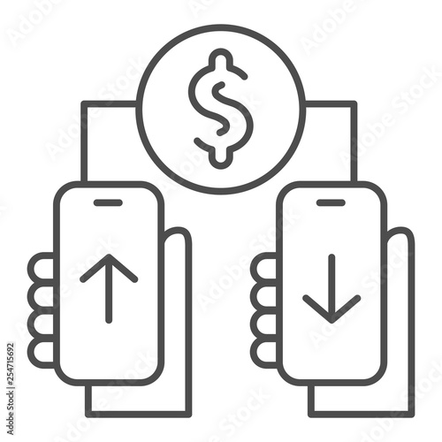 Money transaction non contact thin line icon. Mobile payment vector illustration isolated on white. Dollar transfering outline style design, designed for web and app. Eps 10.