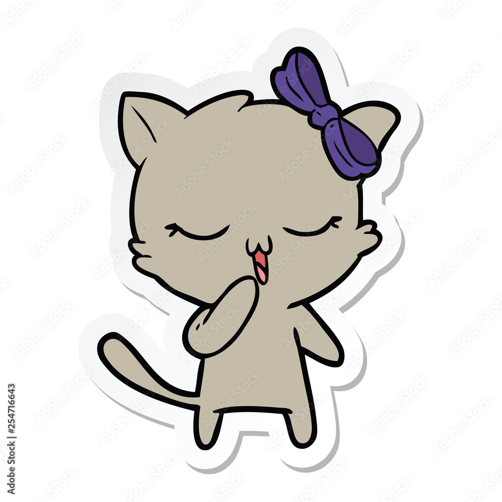 sticker of a cartoon cat with bow on head sticker of a cartoon cat with bow on head