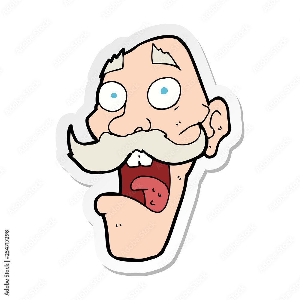 sticker of a cartoon frightened old man