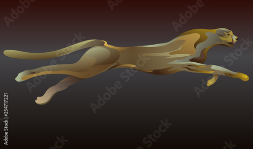 Abstract watercolor illustration of  running cheetah (color yellow, force logo, emblem of power, pattern free animals, vector print, business banner, art fashion design logo