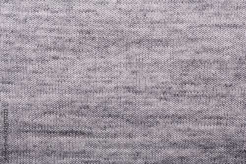 Gray knitting wool texture background Crocheted fabric texture Top view Copy space