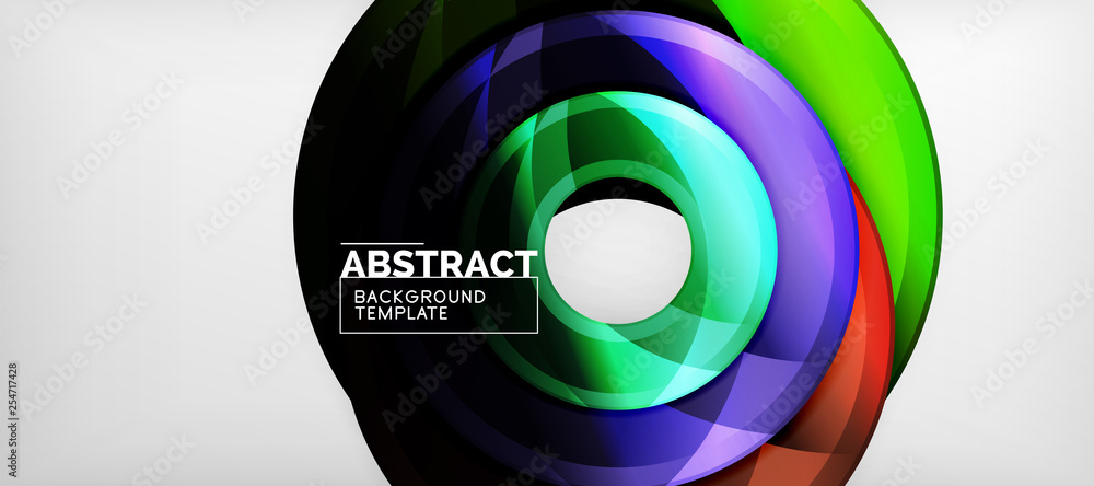 Fototapeta premium Modern geometric circles abstract background, colorful round shapes with shadow effects