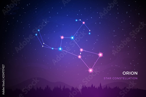 Orion star constellation on the beautiful night sky vector illustration