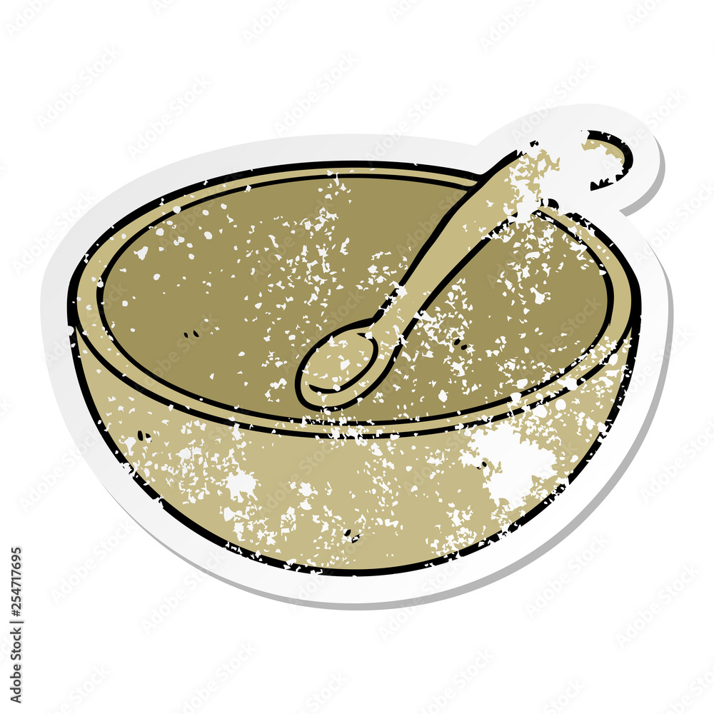 distressed sticker of a cartoon wooden bowl and spoon distressed sticker of a cartoon wooden bowl and spoon