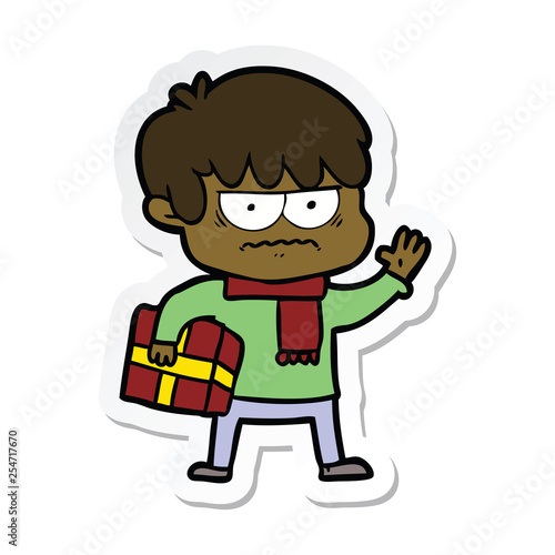 sticker of a annoyed cartoon boy