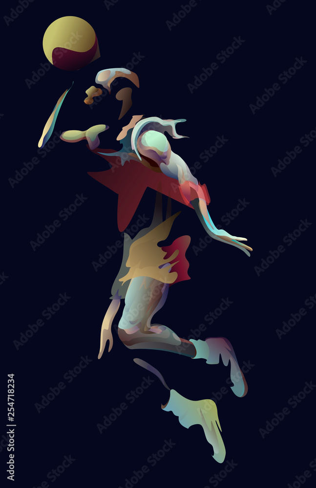 Abstract vector illustration of an athlete in a jump with a ball, basketball and sports