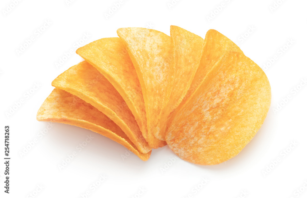 pile of potato chips isolated on white background pile of potato chips isolated on white background