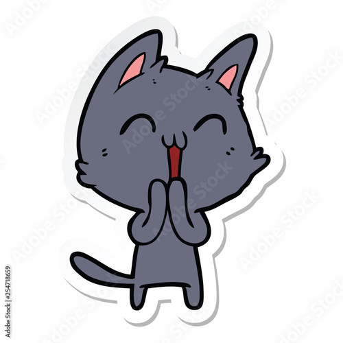 sticker of a happy cartoon cat
