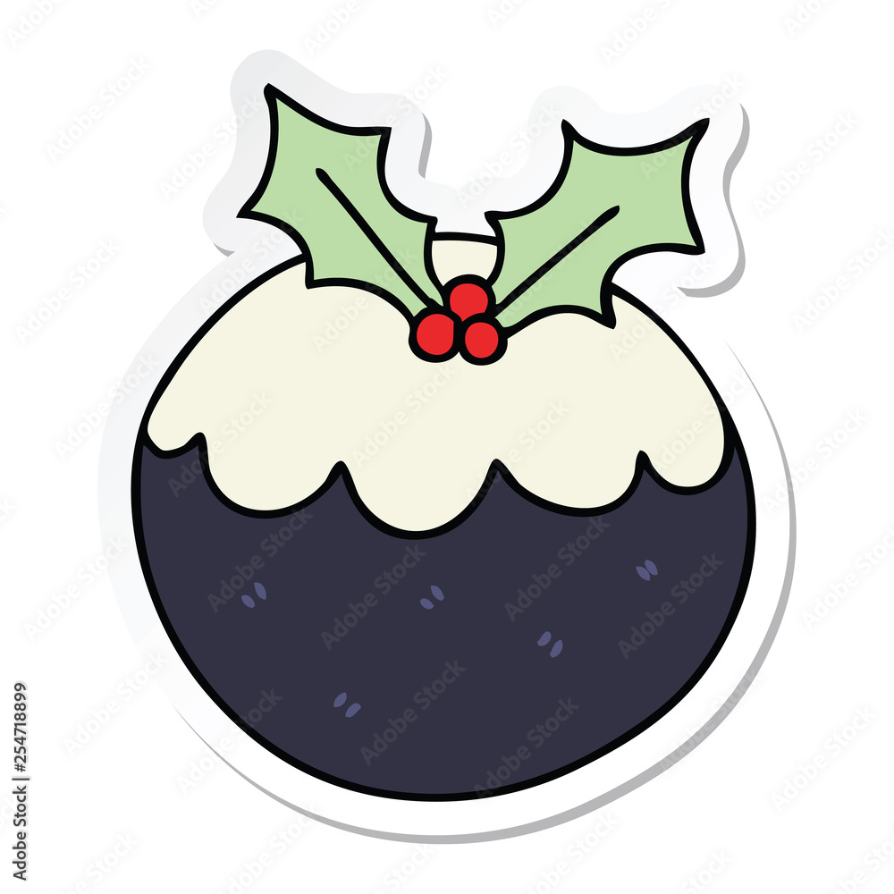 sticker of a quirky hand drawn cartoon christmas pudding