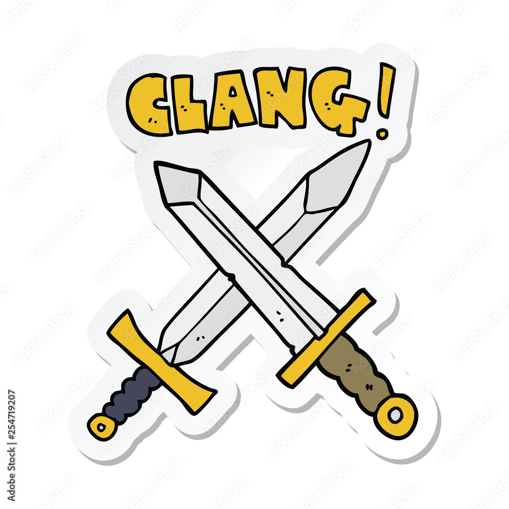 sticker of a cartoon sword fight sticker of a cartoon sword fight