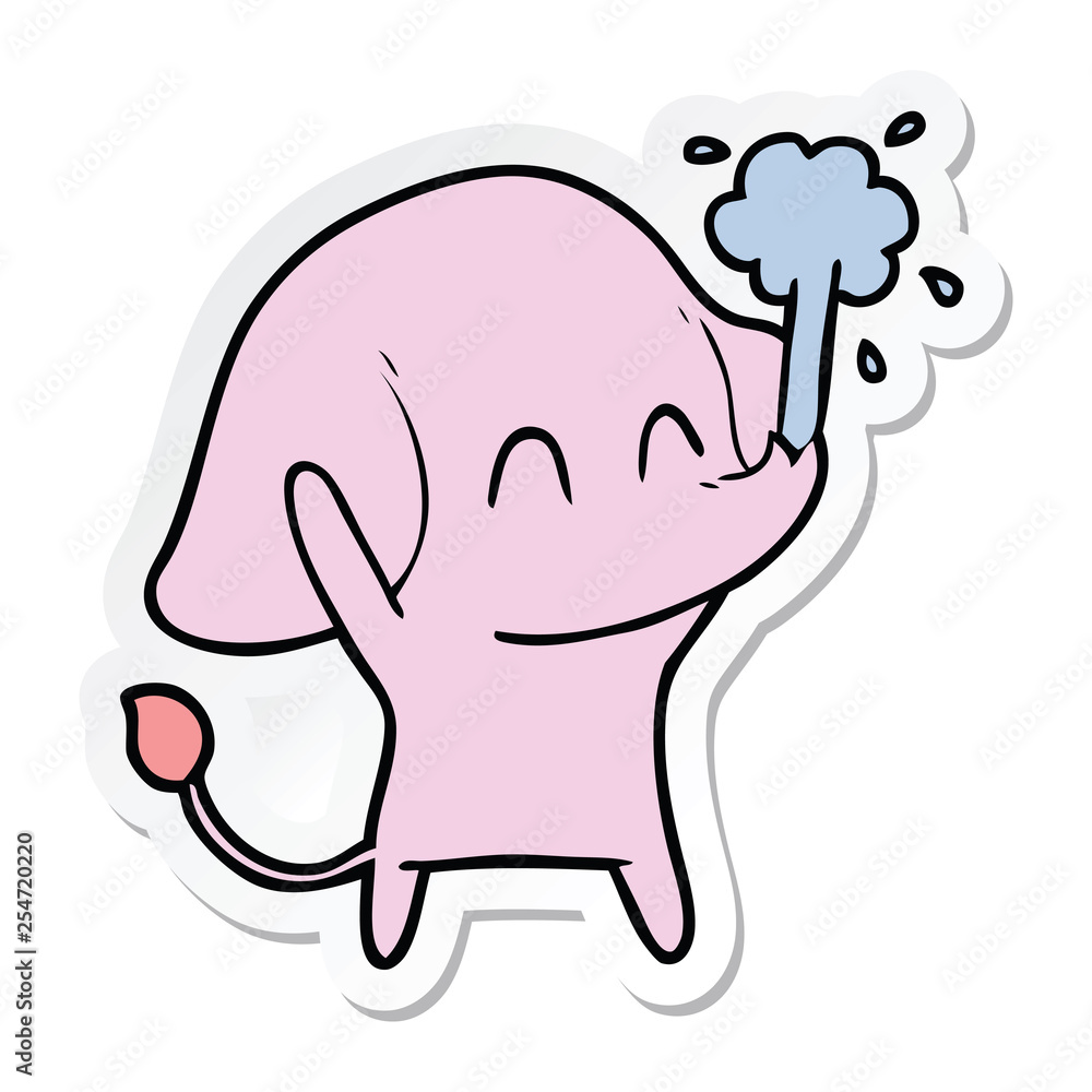 sticker of a cute cartoon elephant spouting water sticker of a cute cartoon elephant spouting water