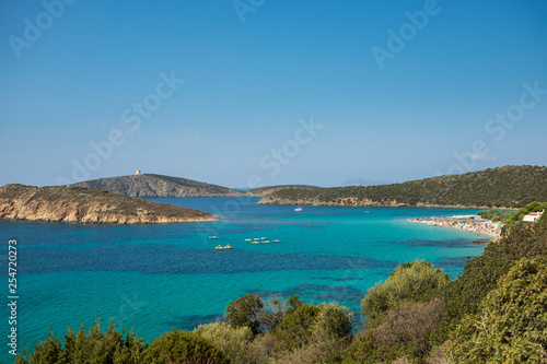 sunny landscape with turquoise sea and beach