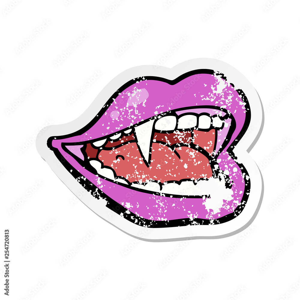 retro distressed sticker of a cartoon vampire mouth retro distressed sticker of a cartoon vampire mouth