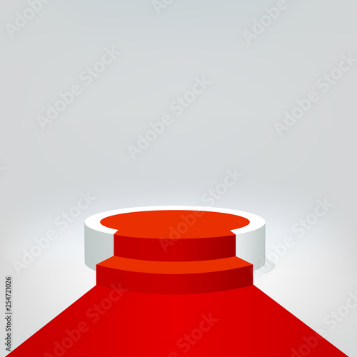 Concept de la réussite avec un podium et un tapis rouge, pour présenter un événement médiatisé et distribuer des trophées à des célébrités.