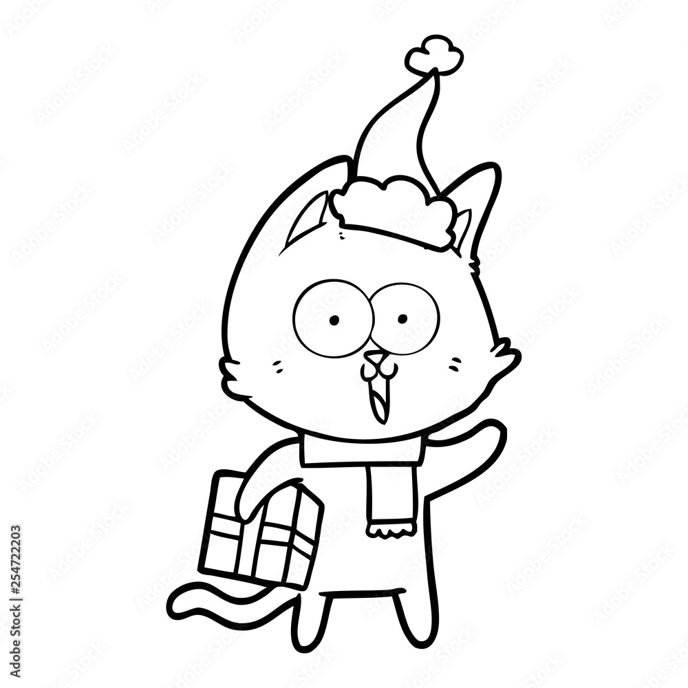 funny line drawing of a cat wearing santa hat funny line drawing of a cat wearing santa hat