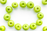 green apples for organic summer food pattern on white background top view mockup