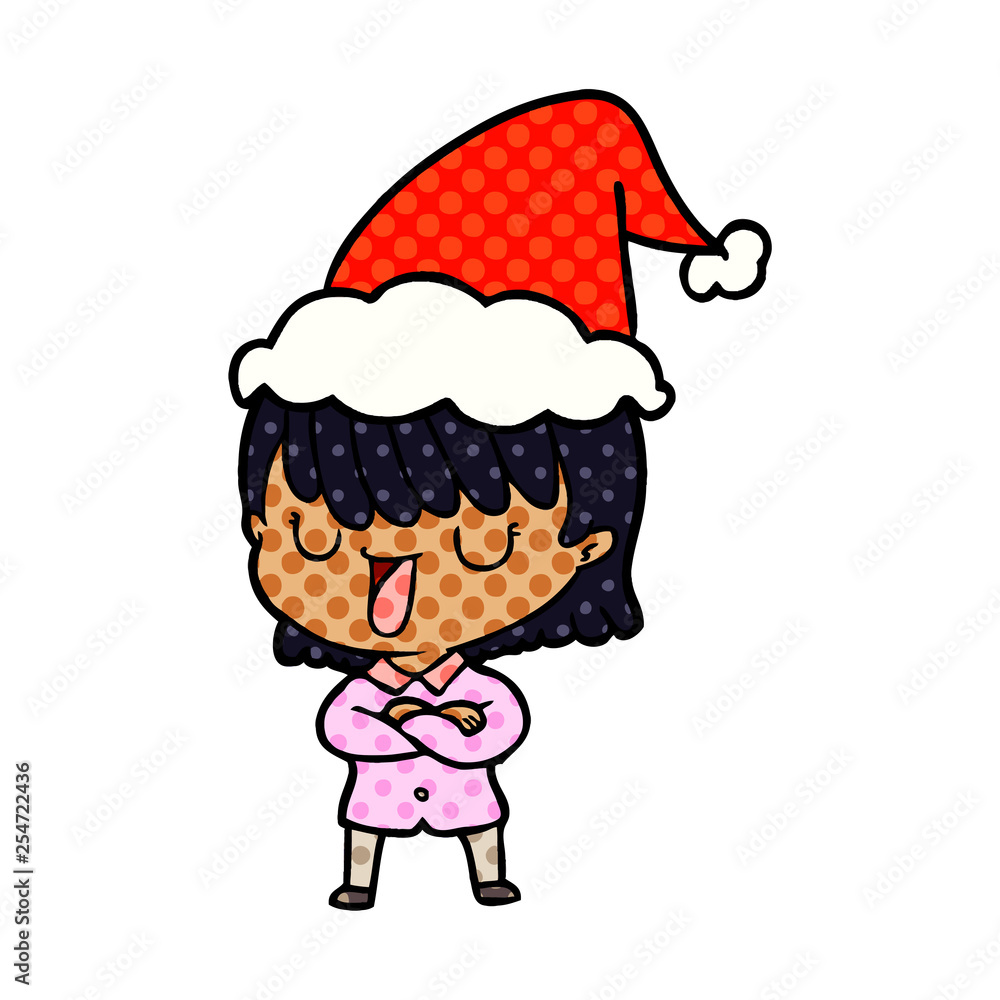 comic book style illustration of a woman wearing santa hat comic book style illustration of a woman wearing santa hat