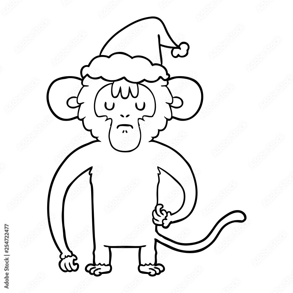 line drawing of a monkey scratching wearing santa hat line drawing of a monkey scratching wearing santa hat