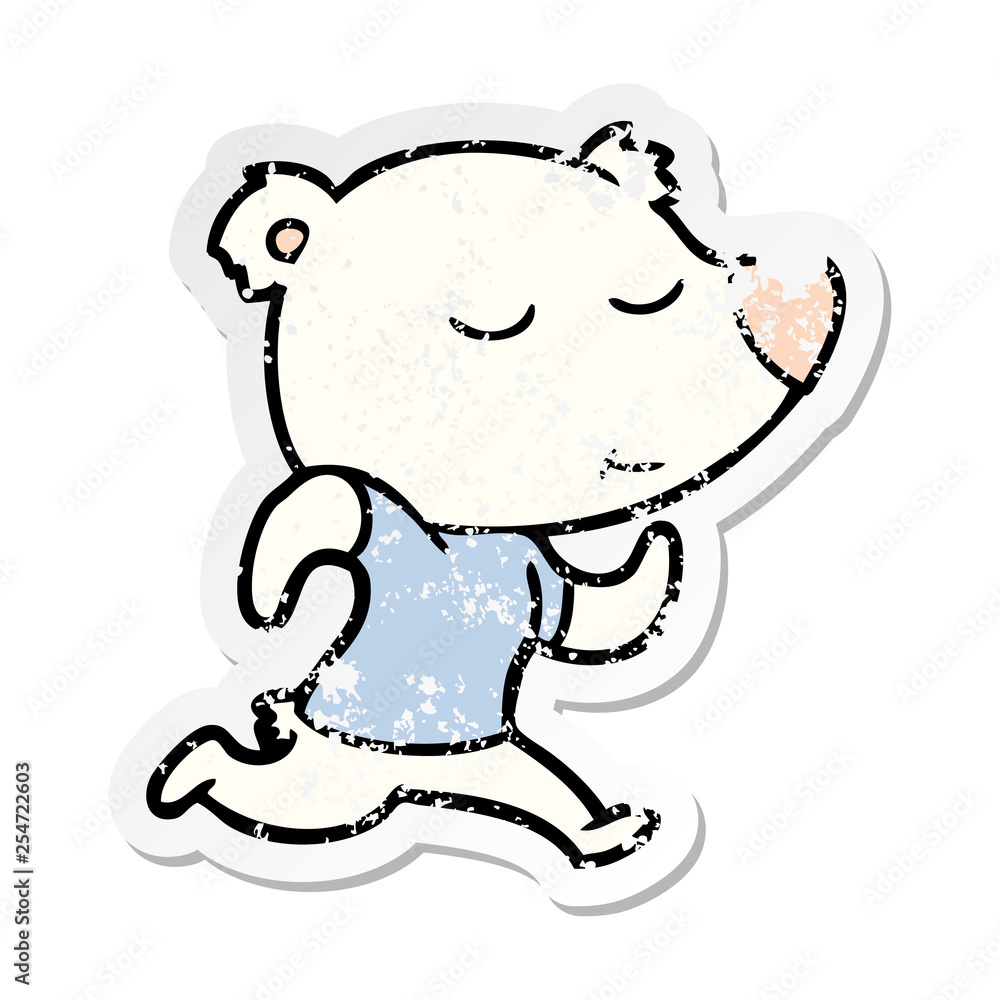 distressed sticker of a happy cartoon polar bear distressed sticker of a happy cartoon polar bear