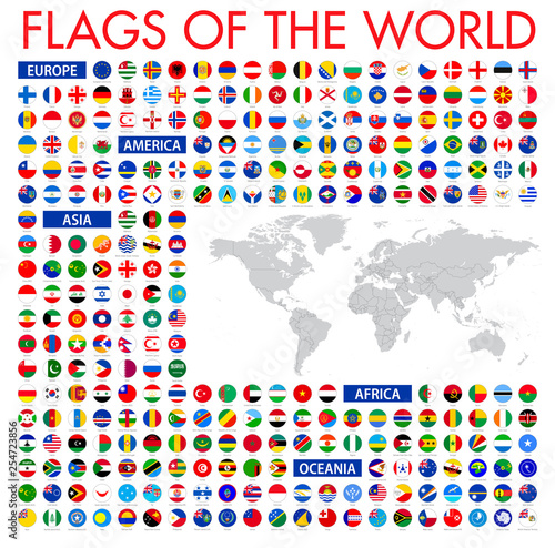 All official national flags of the world. Circular design. Vecto