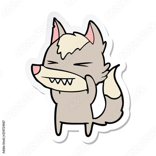 sticker of a angry wolf cartoon