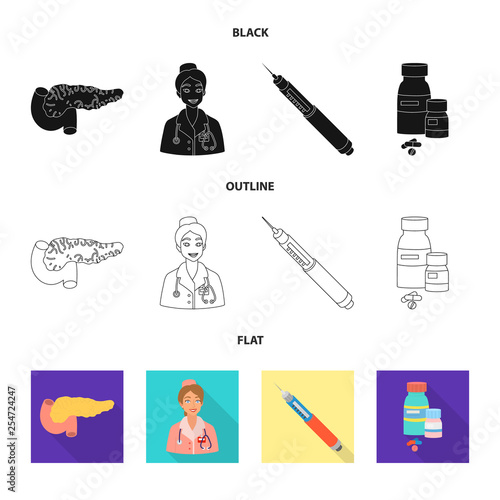 Isolated object of diet and treatment  icon. Collection of diet and medicine stock vector illustration.