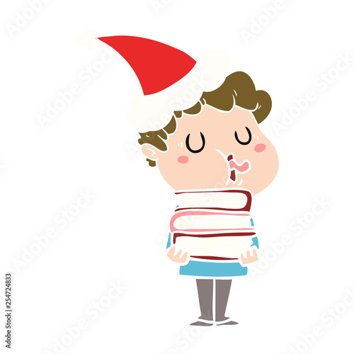 flat color illustration of a man singing wearing santa hat