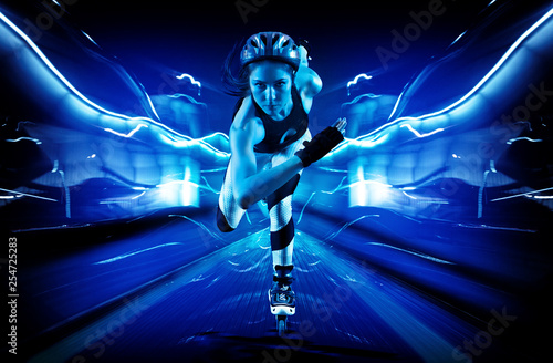 Professional beautiful woman roller skating © Andrey Burmakin