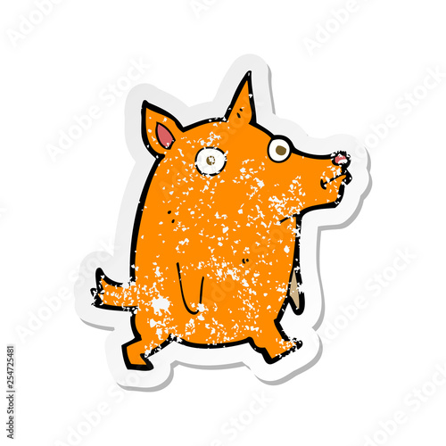 retro distressed sticker of a cartoon funny little dog