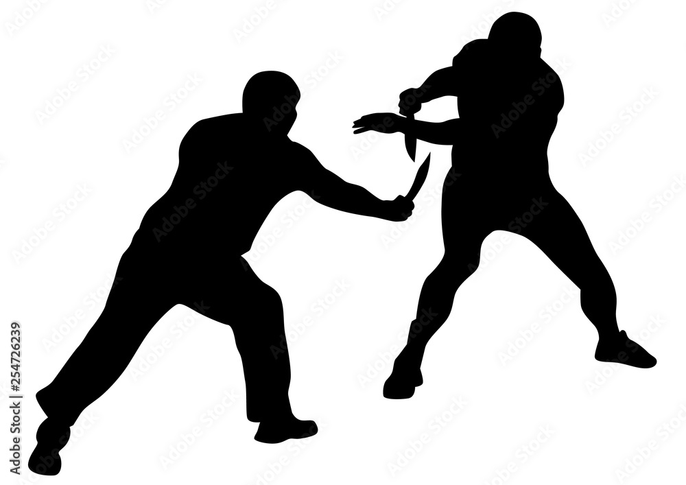 Man in sport fight with knives on white background
