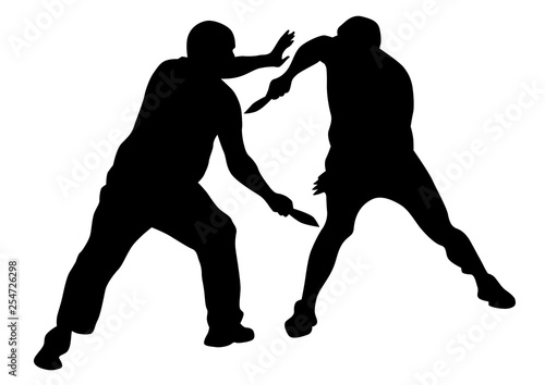 Man in sport fight with knives on white background