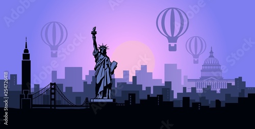 Abstract landscape of the city with sights of the USA