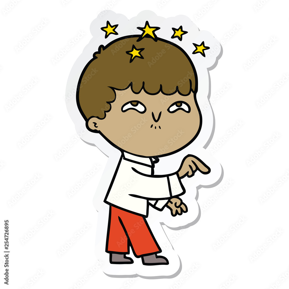 sticker of a cartoon amazed boy