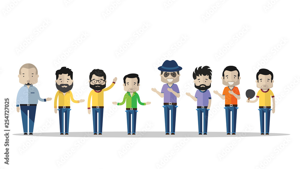 Varied male fashion avatar. Vector cartoon characters with different clothes, shoes and hairstyles. They are all interchangeable. - Vector Varied male fashion avatar. Vector cartoon characters with different clothes, shoes and hairstyles. They are all interchangeable. - Vector
