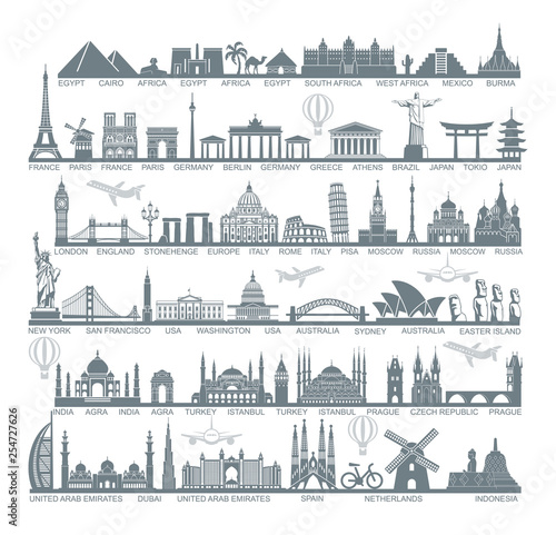 Canvas Print Icons world tourist attractions and architectural landmarks
