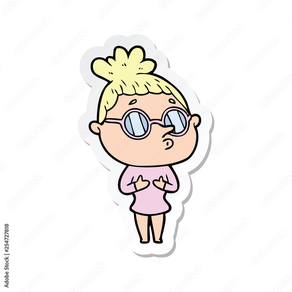 sticker of a cartoon woman wearing glasses