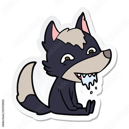 sticker of a cartoon hungry wolf sitting waiting
