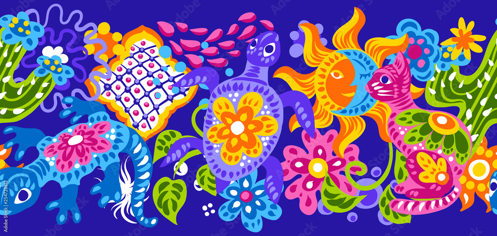 Mexican pattern with cute naive art items. Mexican pattern with cute naive art items.